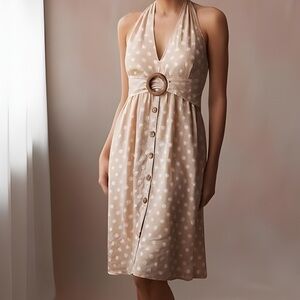 ASOS "Pretty Woman" Peach Polka Dot Halter Dress  -- 2‎